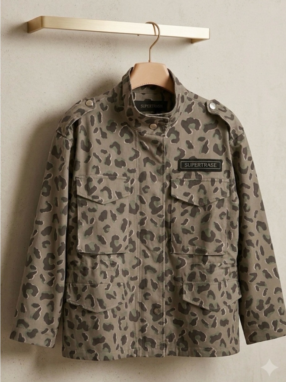Nordstrom Supertrash Olive Leopard-Print Military Field Jacket